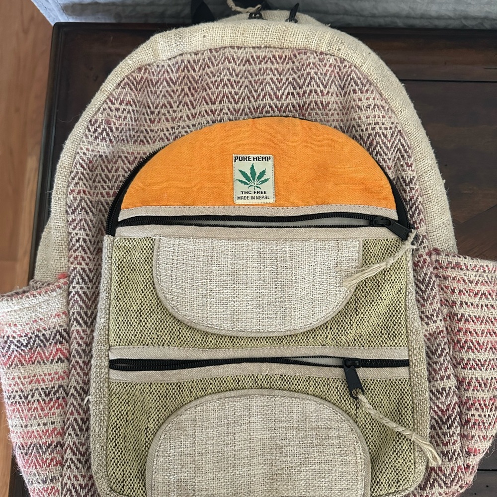 Beige and Orange Men's Backpack